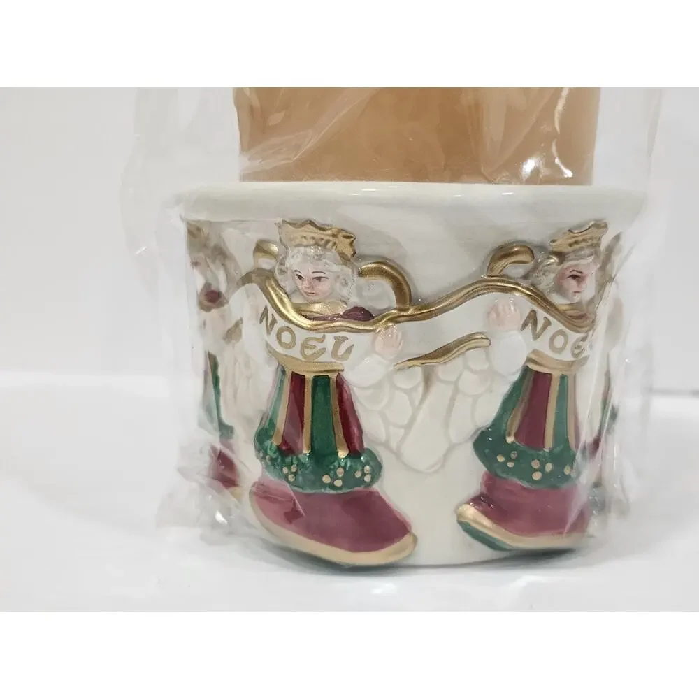 Vintage Fitz And Floyd Pillar Candle Holder Pedestal Angels Noel with Candle NEW